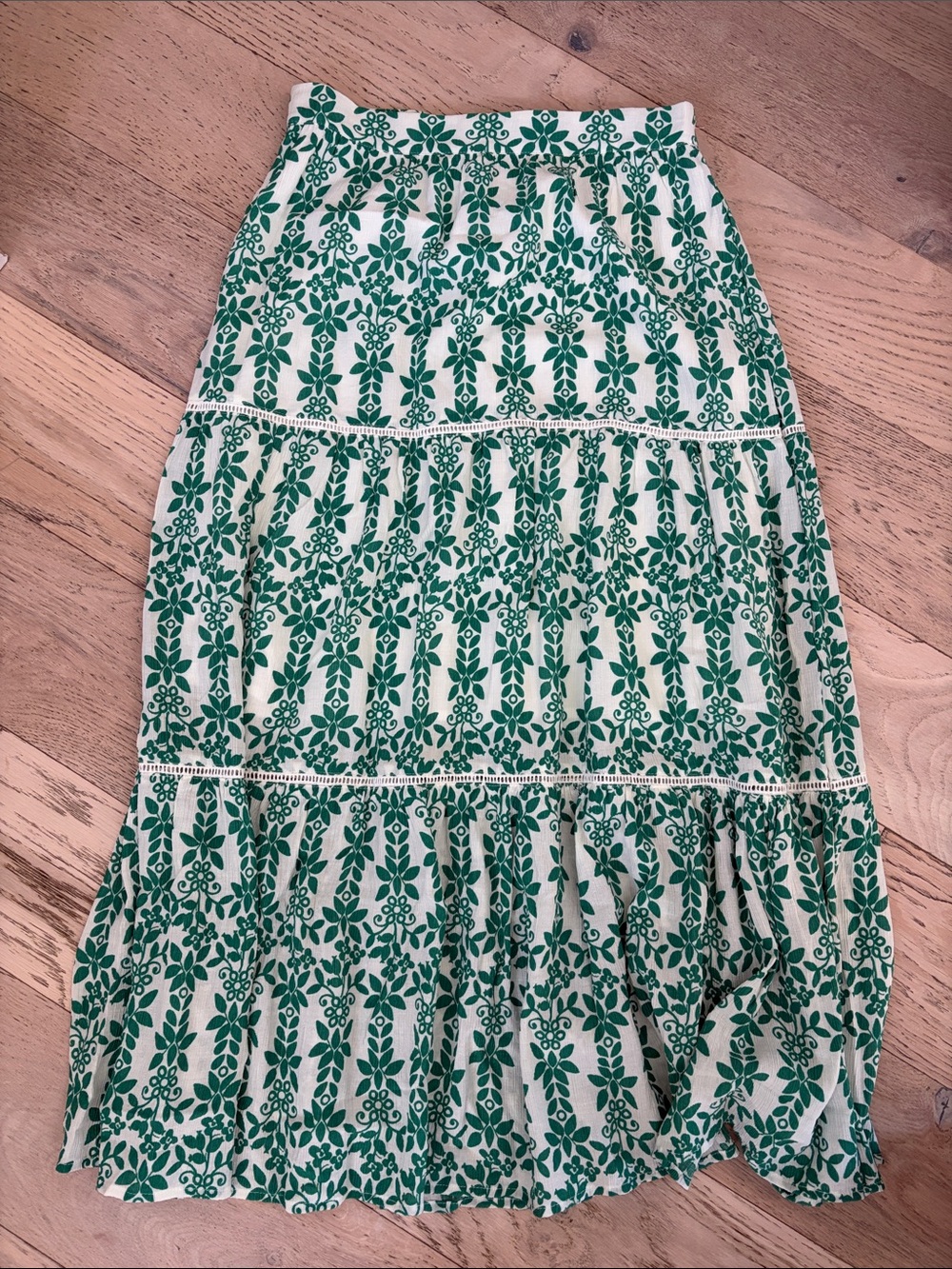 Green Floral Tiered Midi Skirt -  Women